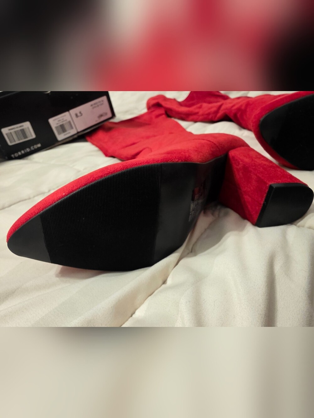 Torrid 8.5 Red Suede Knee-High Block Heel Boots, Wide Calf Approved. - Picture 4 of 11